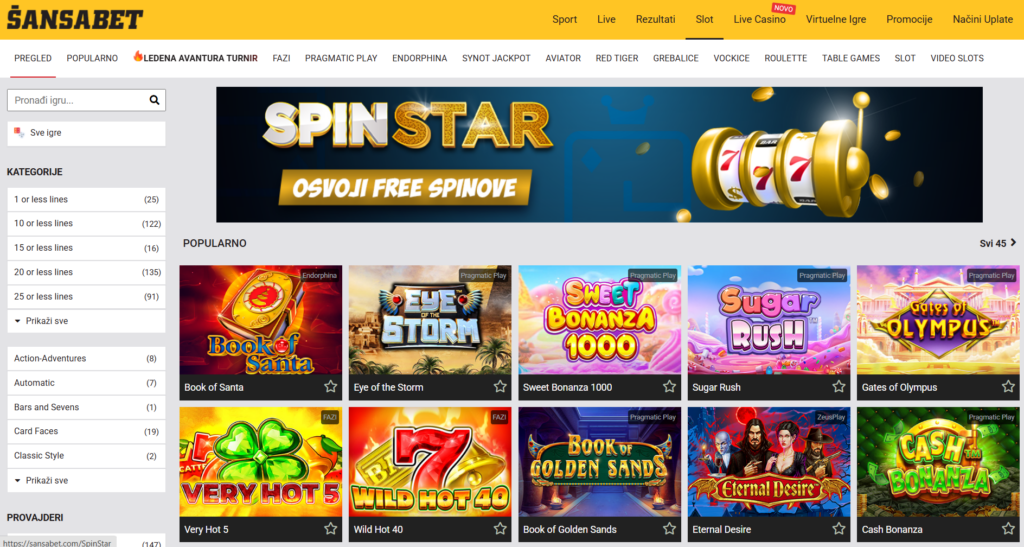 Slot igre u Šansa bet onlajn kazinu